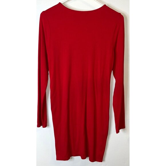 Fashion Nova Red Long Sleeve Bodycon Dress White Side Stripe & Snap Detail - Picture 2 of 4